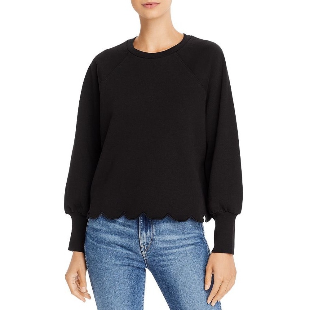 Frame Scallop Bishop Sleeve Sweatshirt in Black Size Small Casual Essential
